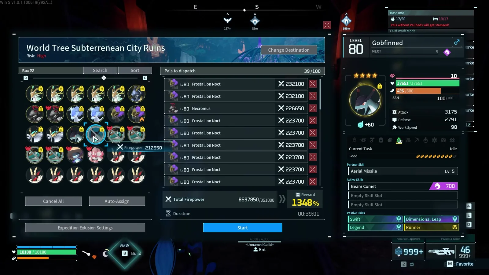 Palworld expedition roster populated by Auto-Assign while the marked Pals remain excluded
