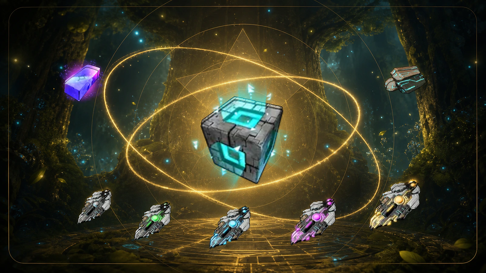An Ancient Civilization Core surrounded by five tiers of Ancient Relics and endgame crafting materials