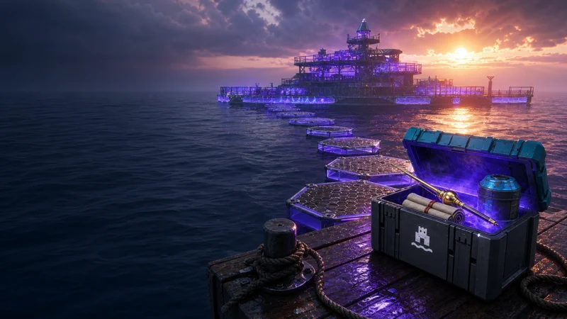 A Palworld Aquatic Construction Kit opening onto a huge base built across open water