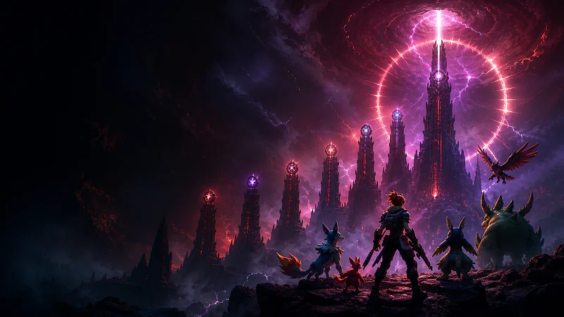 A prepared Palworld team facing nine illuminated Hard Mode towers