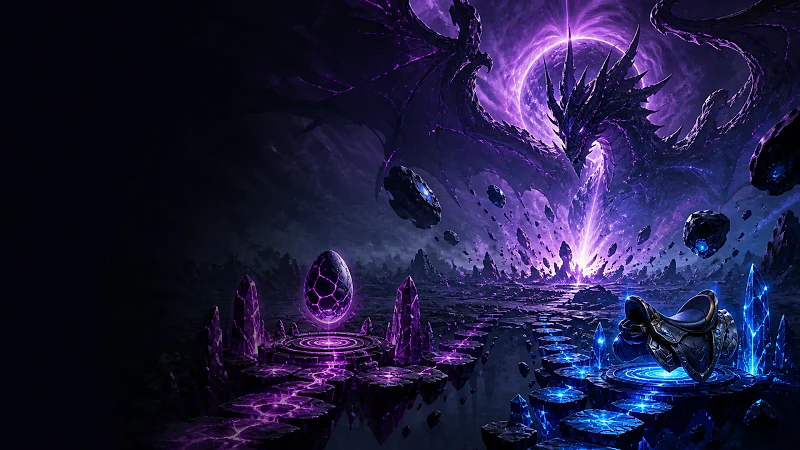 Xenolord looming above a meteorite impact and a separate raid summoning altar