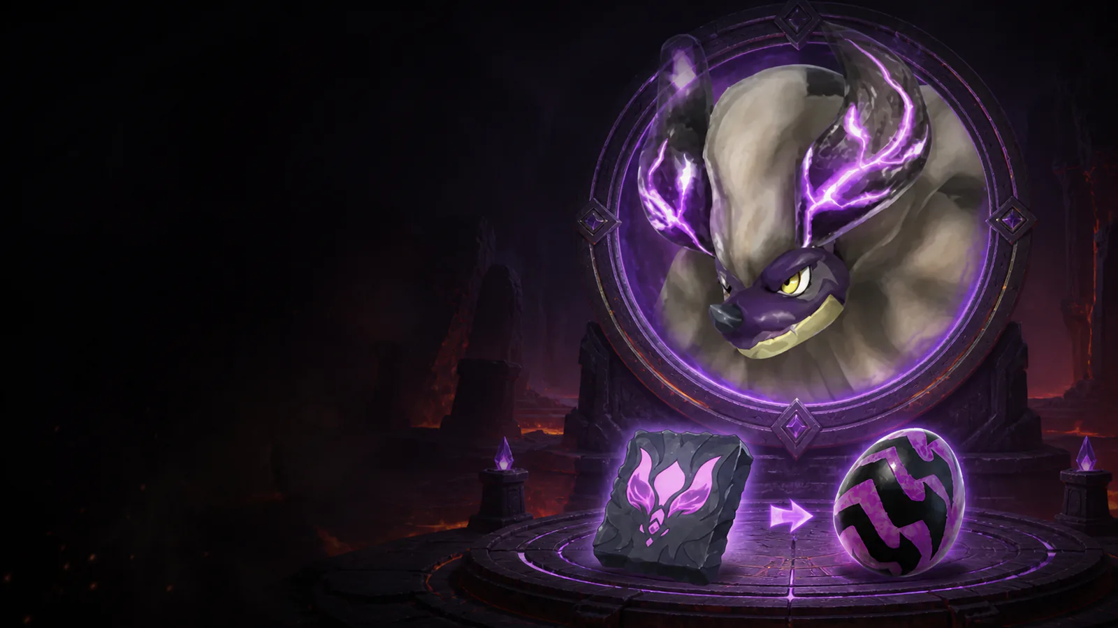 Blazamut Ryu emerging from a volcanic raid arena as four slab fragments converge