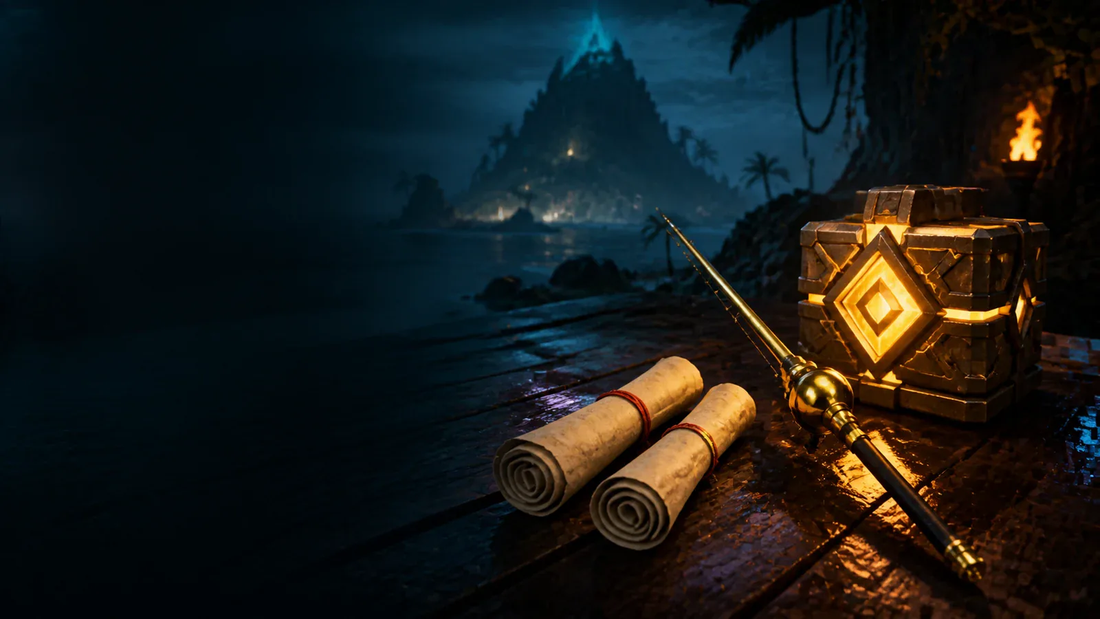 Weathered Palworld treasure maps leading toward a glowing buried chest