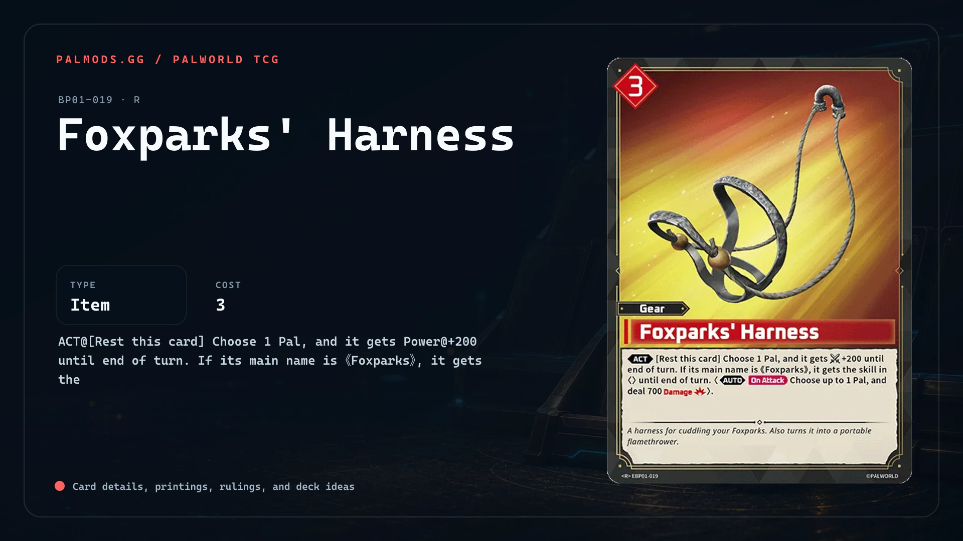 Foxparks' Harness | BP01-019 | Palworld TCG Card